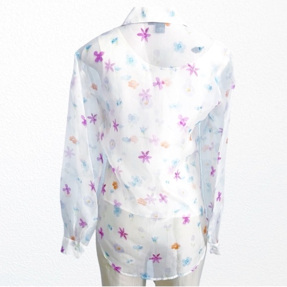 Vintage Artsy 90s Y2K Butterfly Print 100% Silk 2 piece Silk Blouse Set SZ 4 - Picture 6 of 13